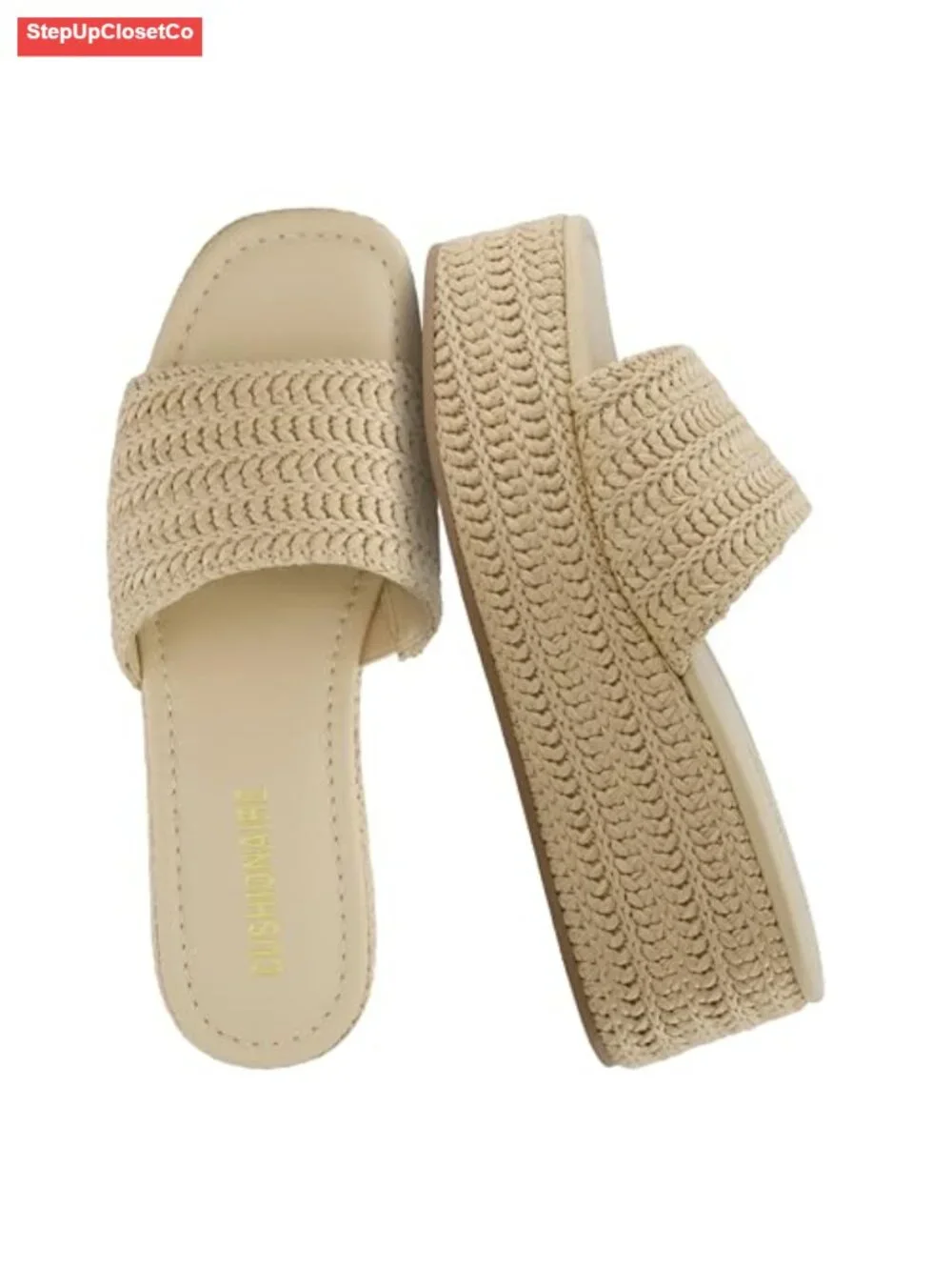 Knitted Raffia Platform Espadrille Sandals with Memory Foam